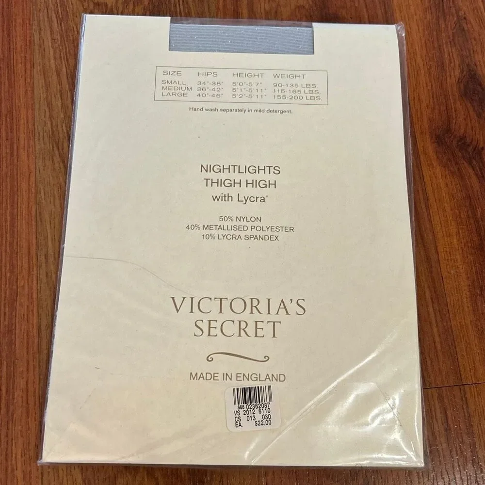 vintage Victoria's Secret silver made in England sheer nightlights thigh high la